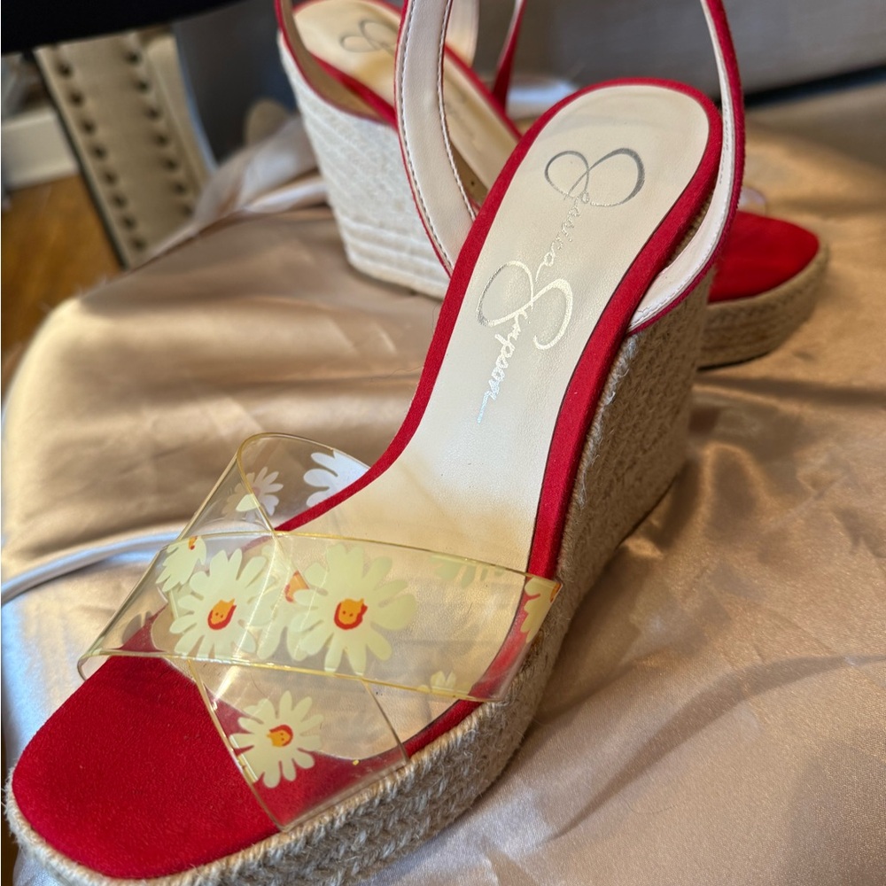 Jessica Simpson Red and Yellow Wedges